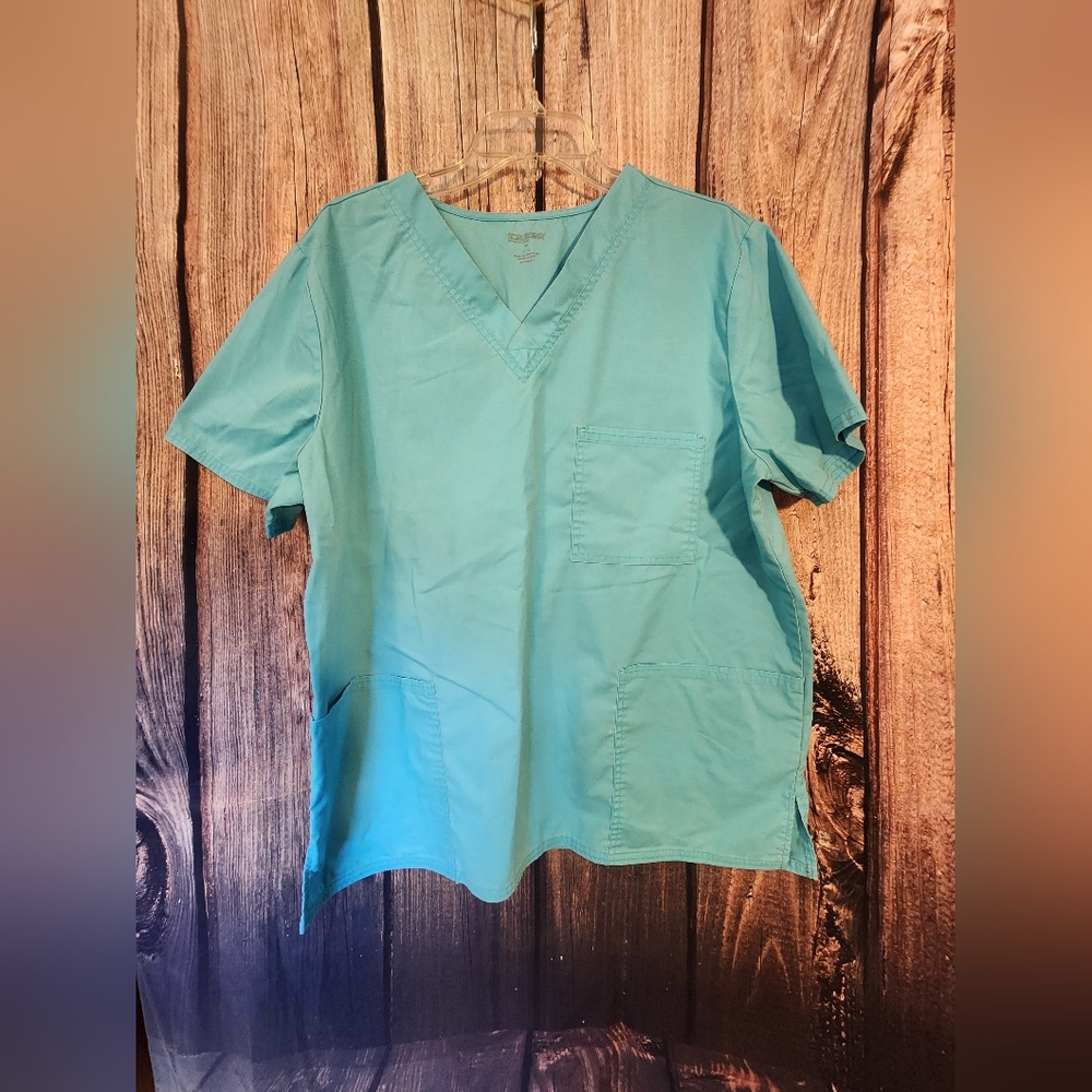 Womens Size LG Blue Scrub Top